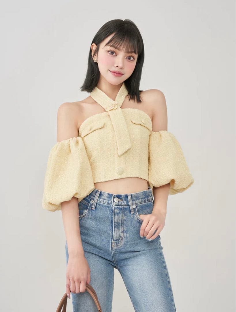 Darich ホルターネックオフショルツイードトップス - メルカリ