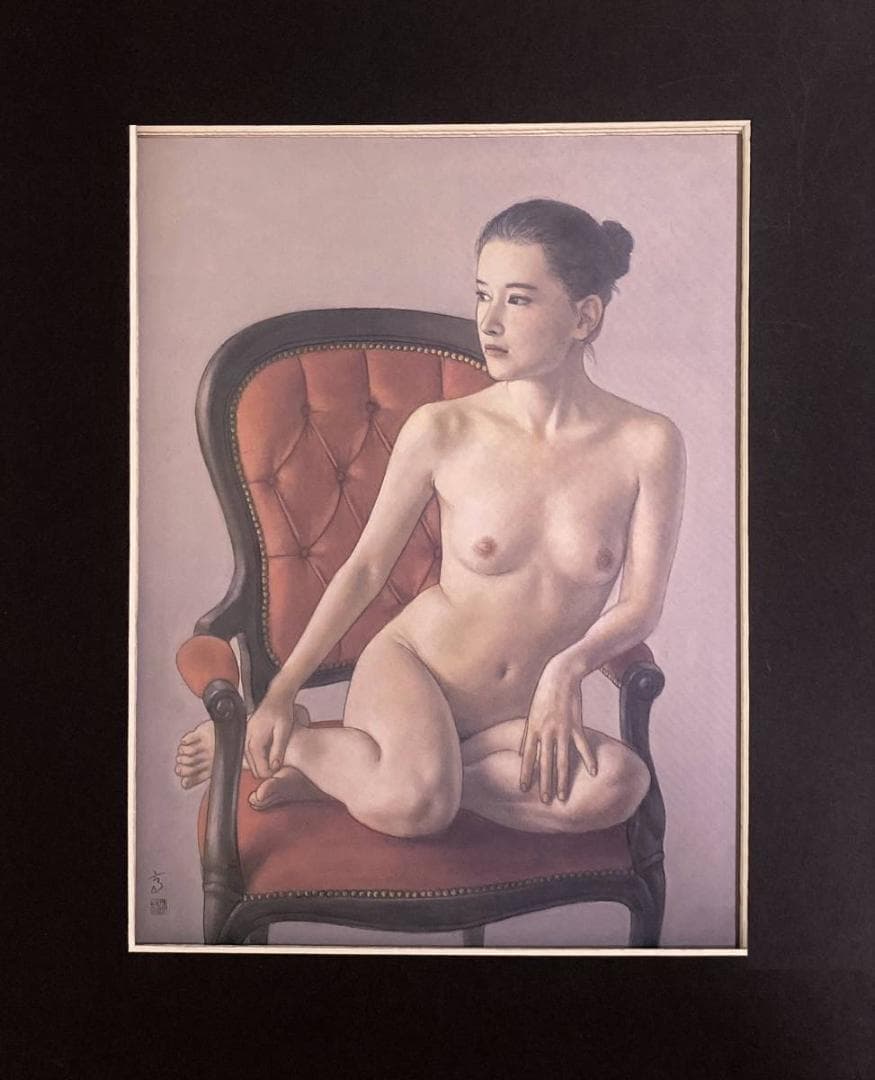 高塚省吾、【イタリアン・チェア】、希少な額装用画集画、新品高級額 額装付