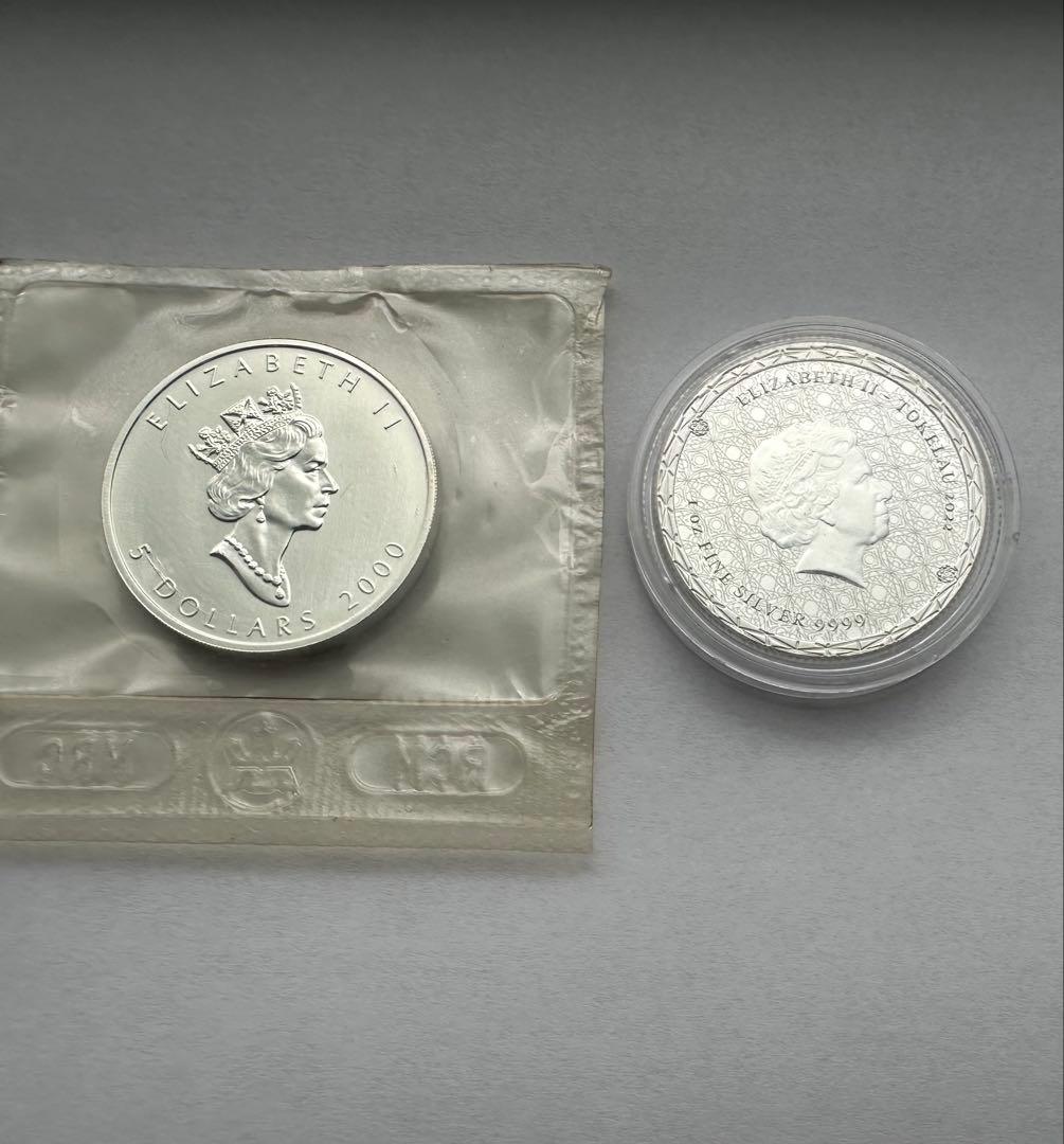 純銀　カナダ銀貨　ニュージーランド 銀貨　1OZ 9999純銀　銀貨2枚　希少