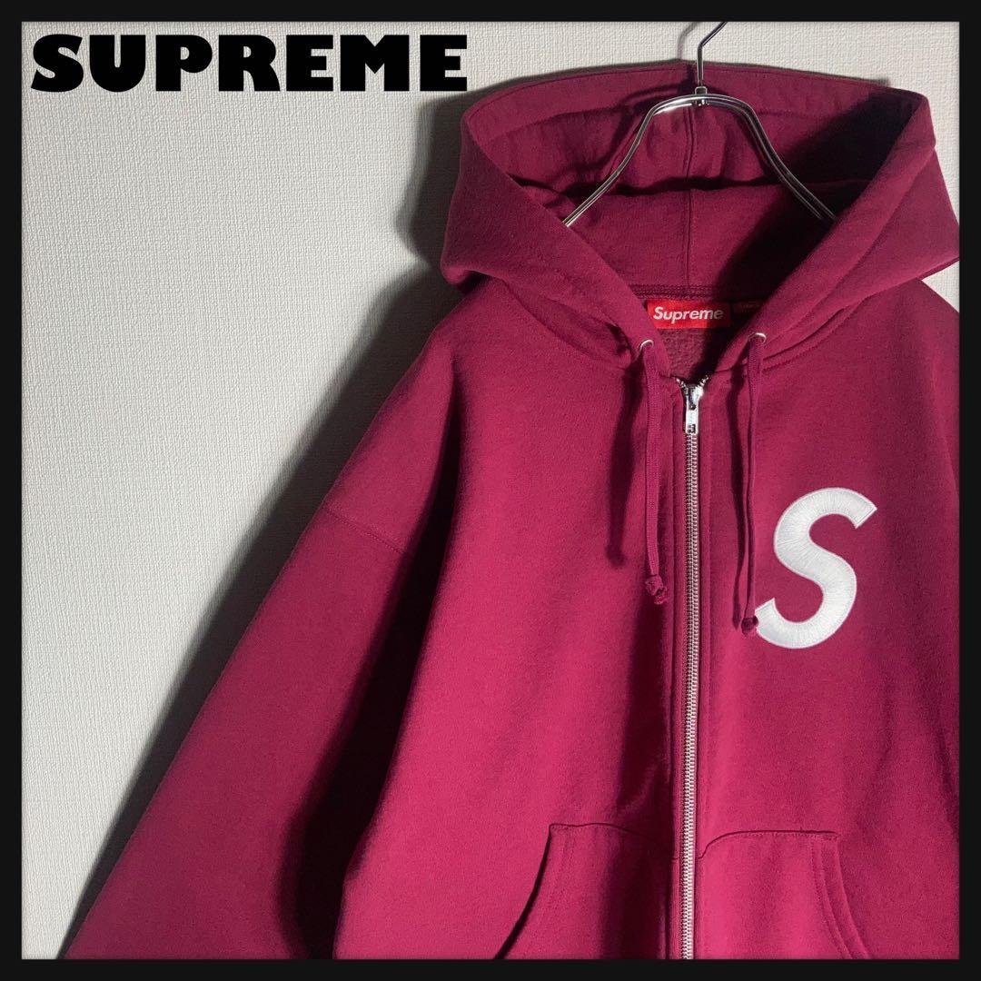 【美品】SUPREME フルジップパーカー Sロゴ 刺繍 ボルドー M