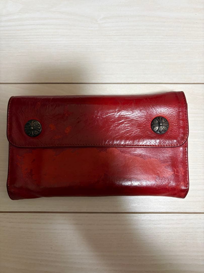 クロムハーツ chrome hearts ウェーブウォレット赤ヌバック