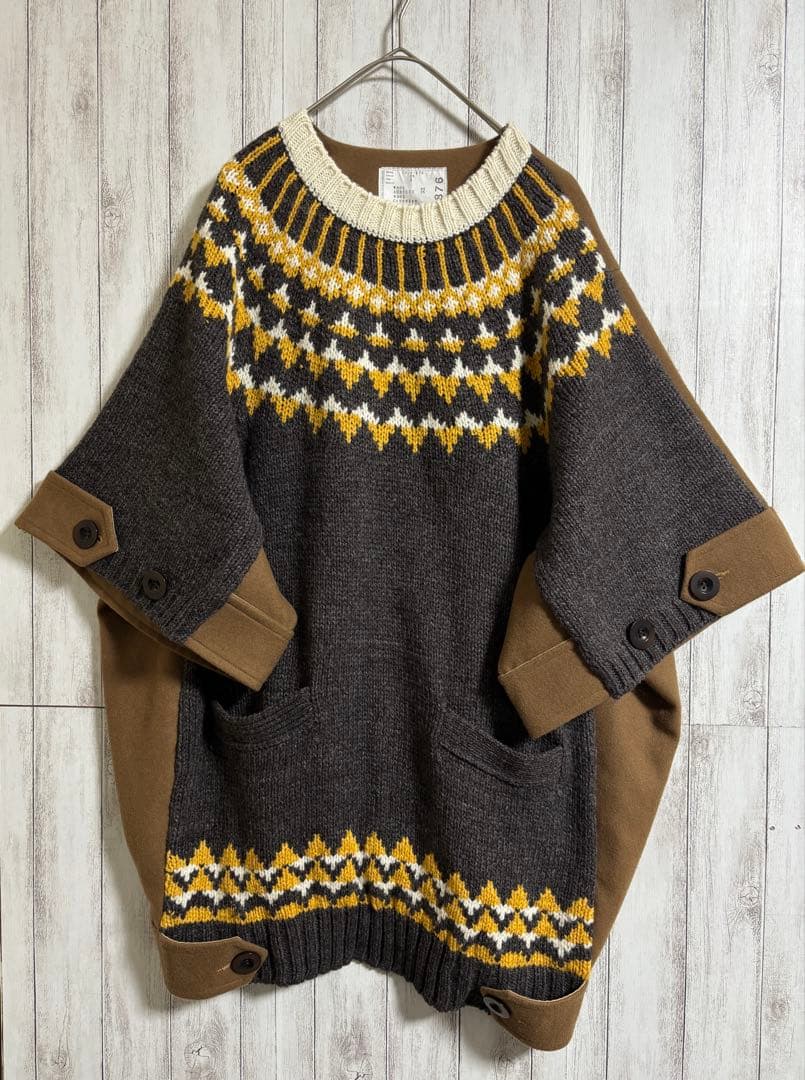 sacai ノルディック柄 ニットロングトップス 五分丈