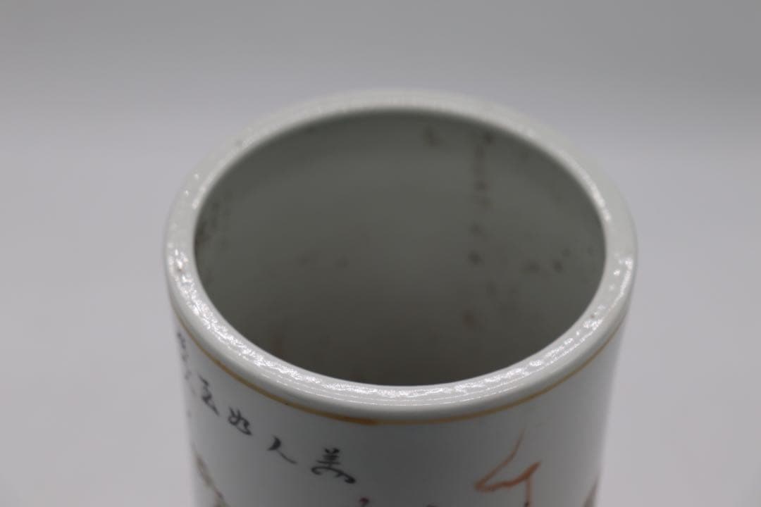 岐No28 中国 清時代 粉彩美女図筆筒 帽筒① 同治年製 送料込み0503