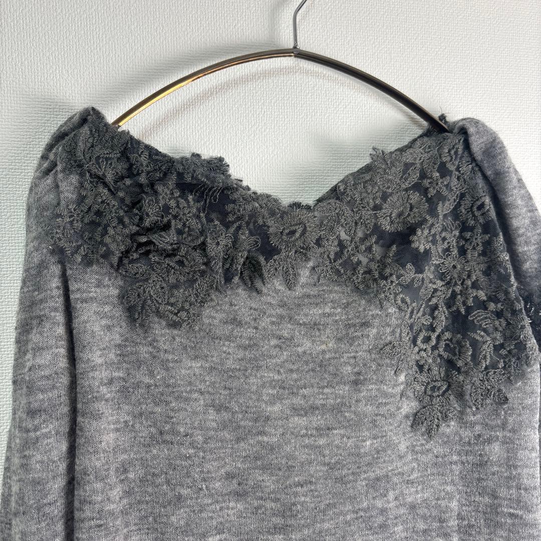 極美品 エルマンノシェルヴィーノ 繊細レースニットソー グレー 40