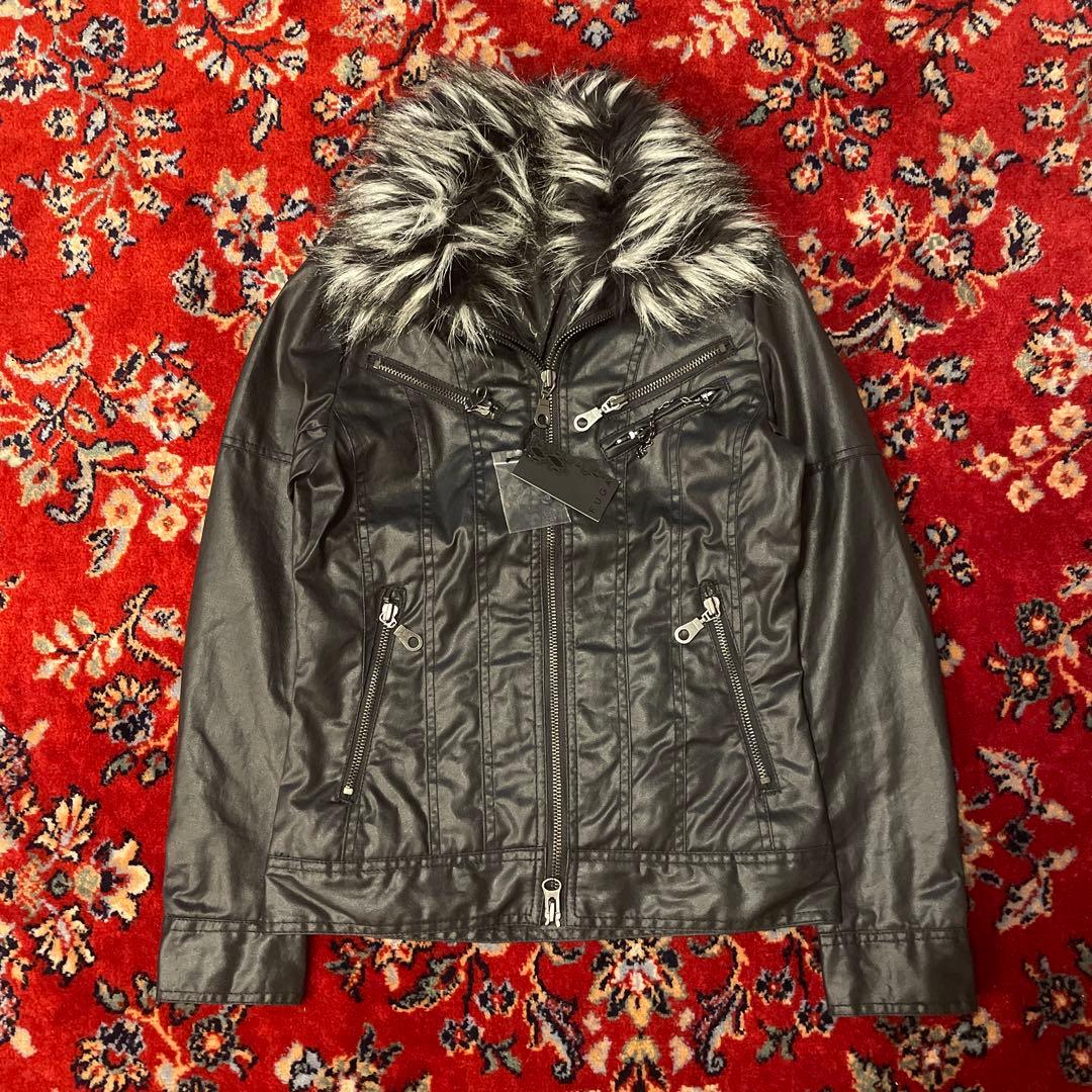 00s fuga コーティングファージャケット　ダブルジップ　y2k