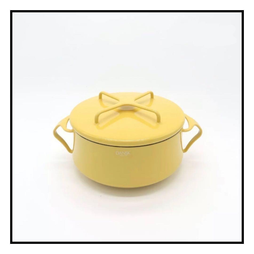 イエロー 両手鍋 蓋付き 約23センチ