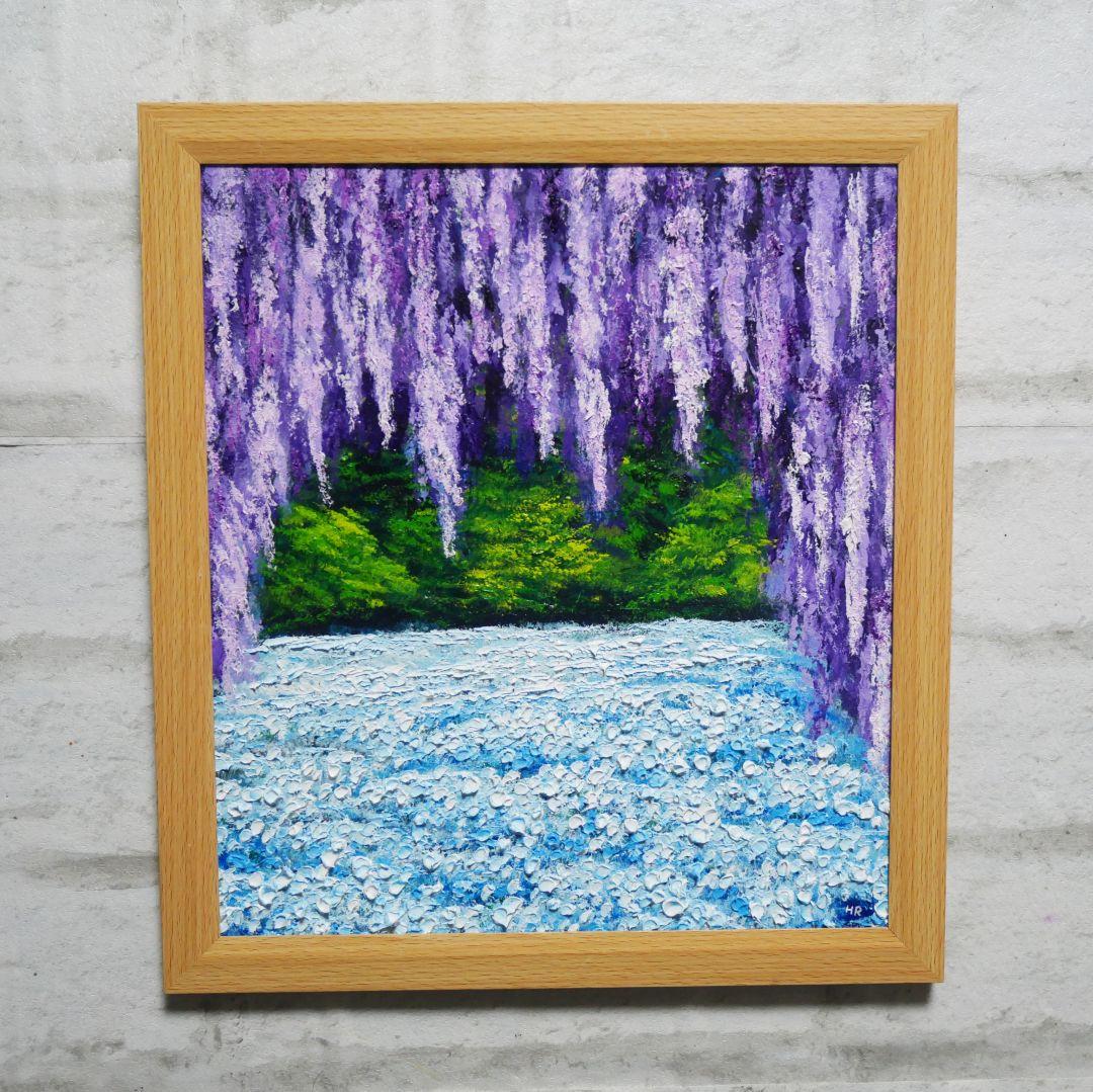 油絵 油彩 油彩画 絵 絵画【ネモフィラと藤の花】