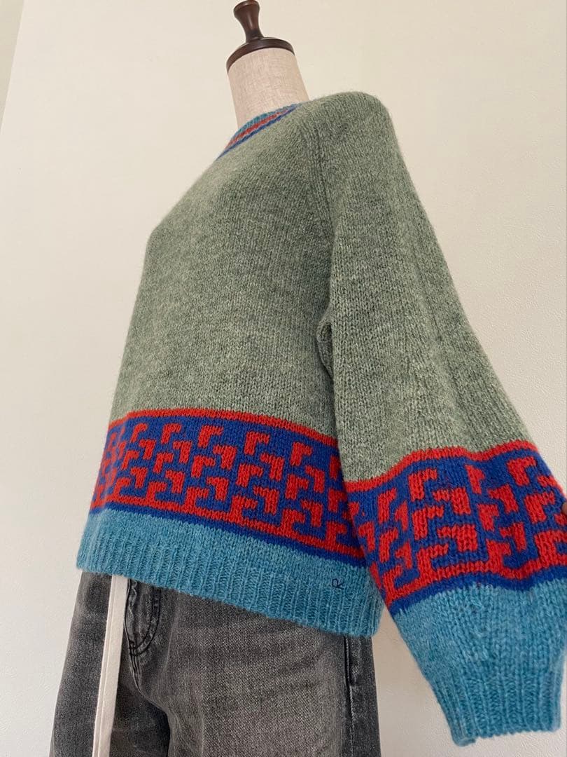 極美品【45R】春色シェットランドの ジャカードセーター