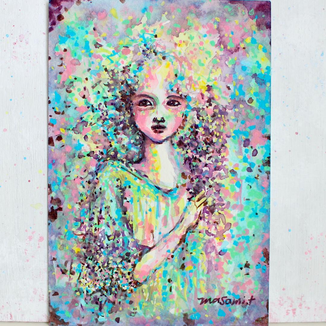 花を抱える少女の夢」 水彩画イラスト 原画 はがきサイズ - メルカリ