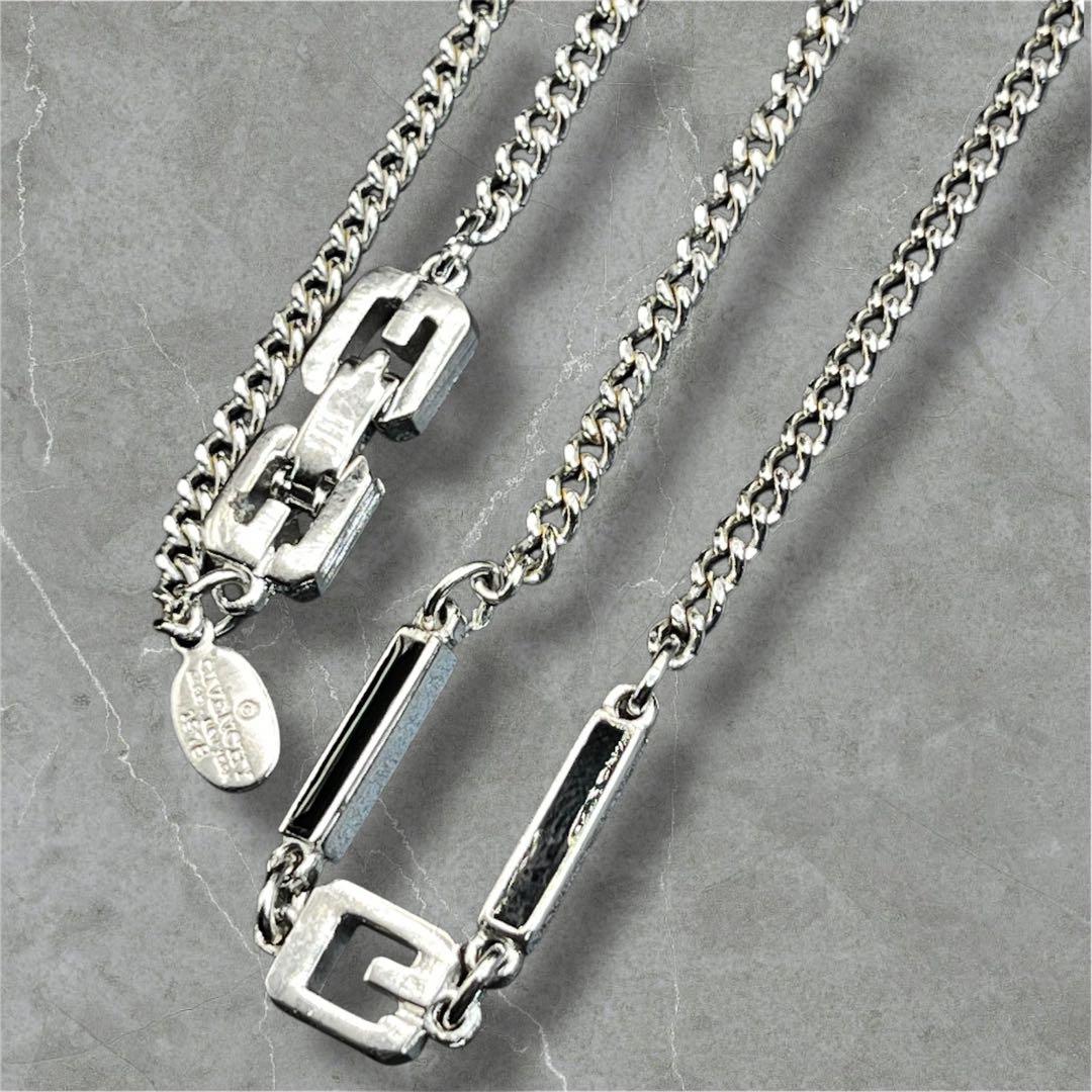 ヴィンテージ GIVENCHY ロングネックレス 74cm Gロゴ チェーン 銀