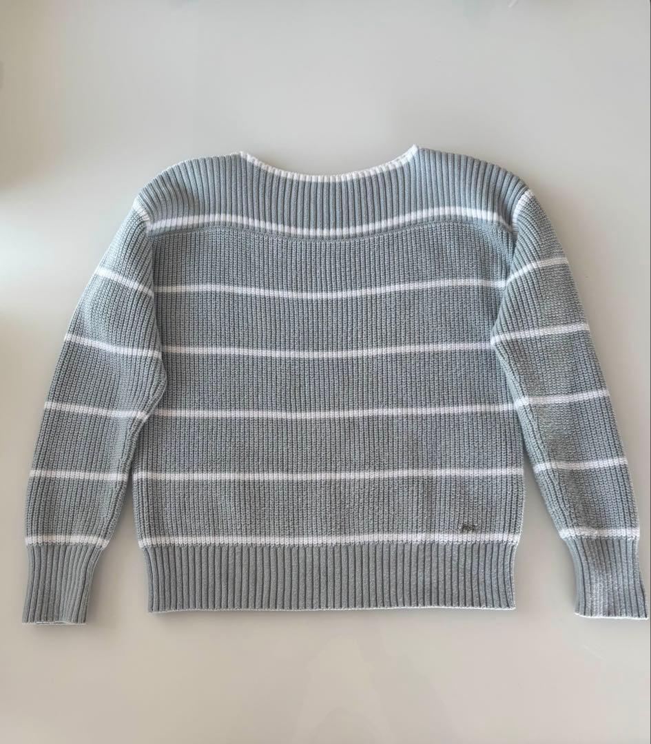 FOXEY ストライプニットセーター 38 アイスブルー