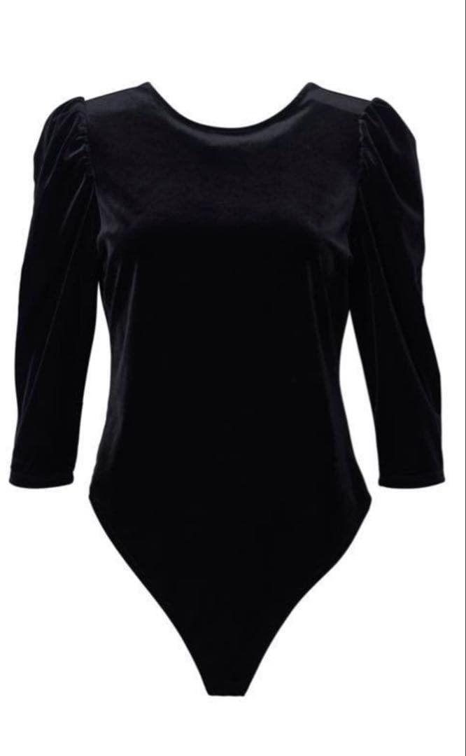 ボーダーズアットバルコニー 2024 ベロア ボディスーツ パフスリーブ 黒 S