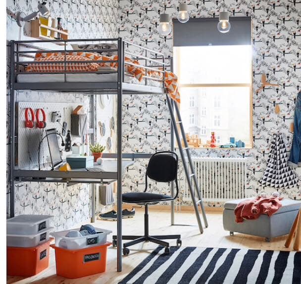 引取り限定【IKEA】デスクトップ付きロフトベッドフレーム、スヴェルタ