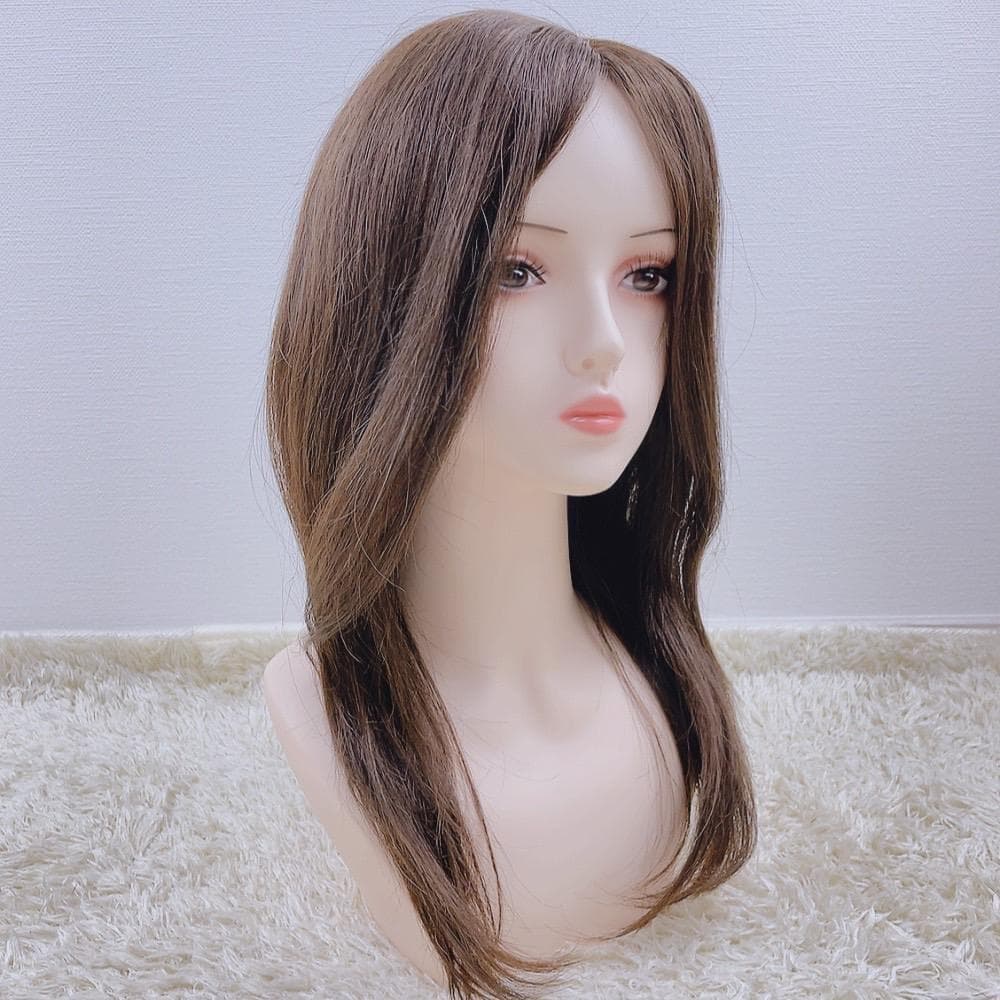人毛100% フルウィッグ 医療用 ロングストレート ライトブラウン I字つむじ