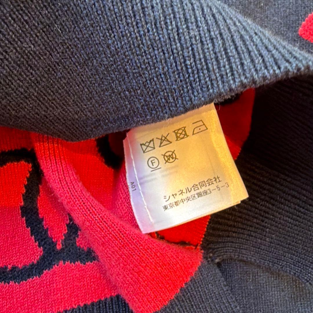 CHANEL ロゴセーター ネイビー/レッド 36 - メルカリ