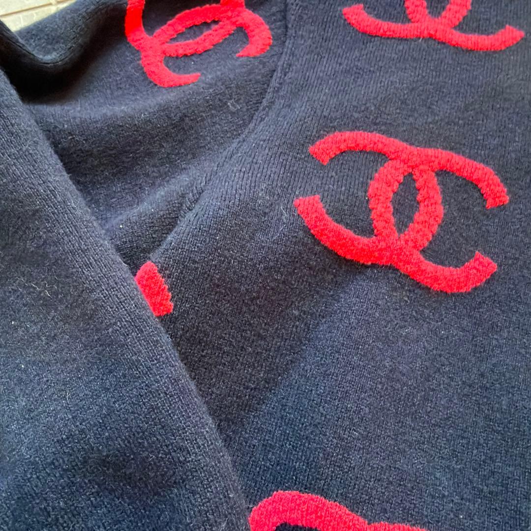 CHANEL ロゴセーター ネイビー/レッド 36 - メルカリ