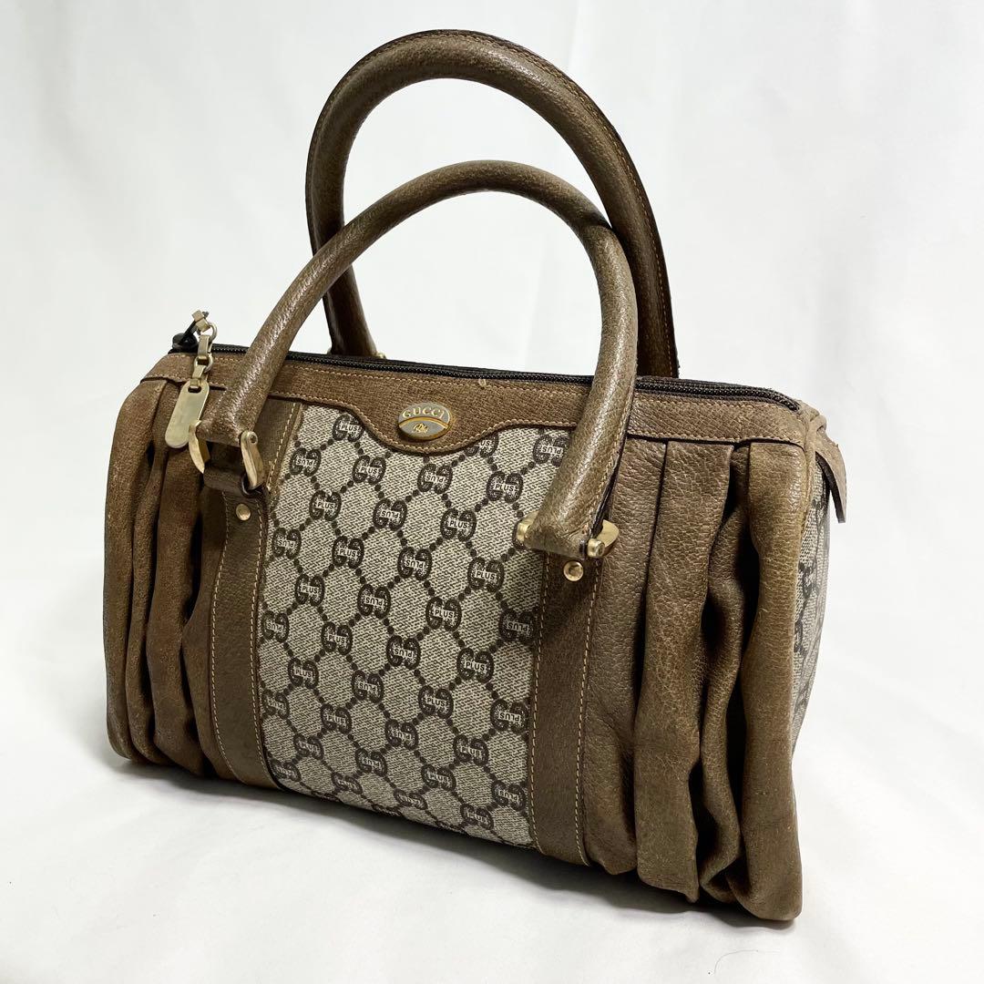 グッチプラス GGスプリーム ロゴ金具 ボストンバッグ ブラウン 大容量 多機能