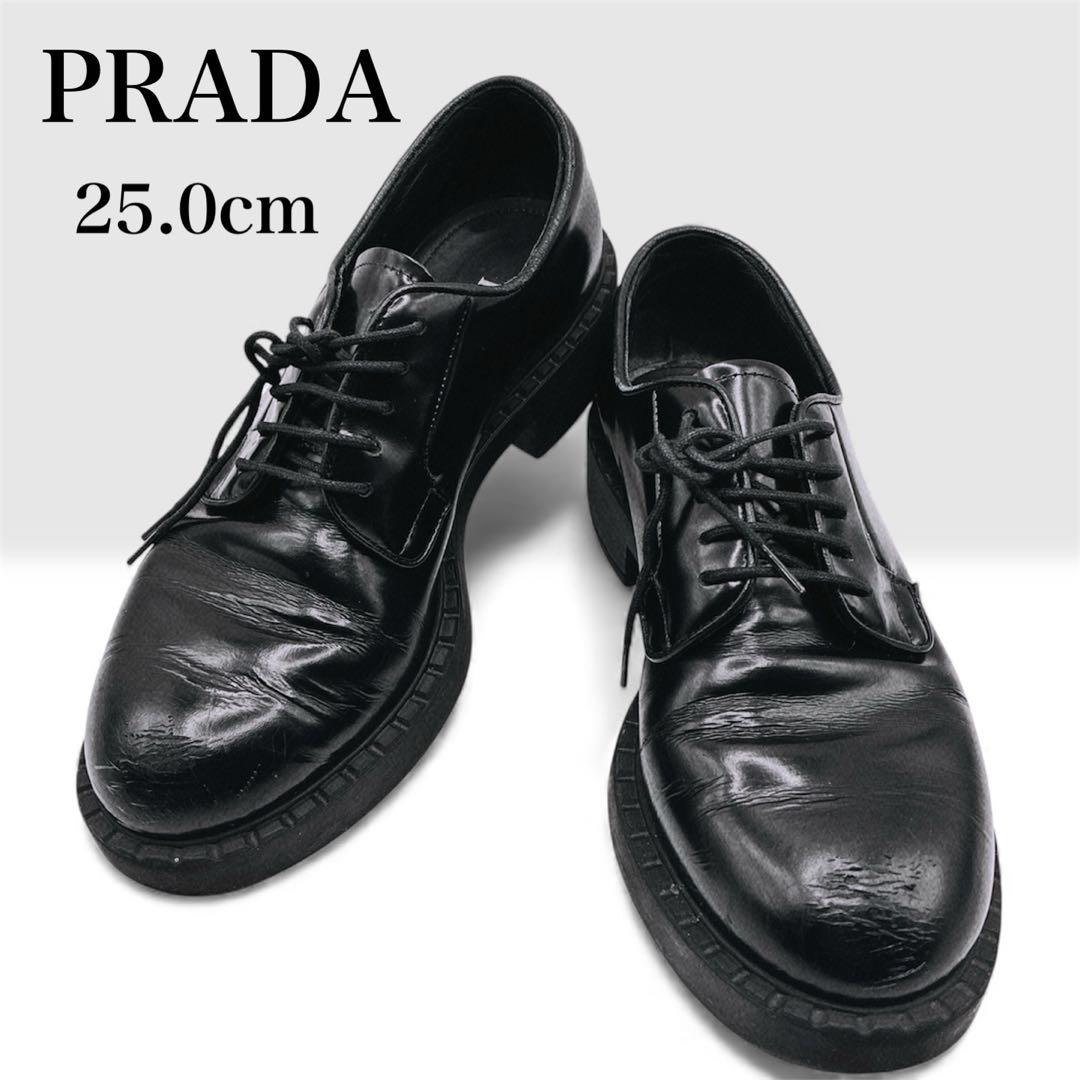 と*ぃ様 PRADA DNC713プレーン トゥ レザー ドレスシューズ 38