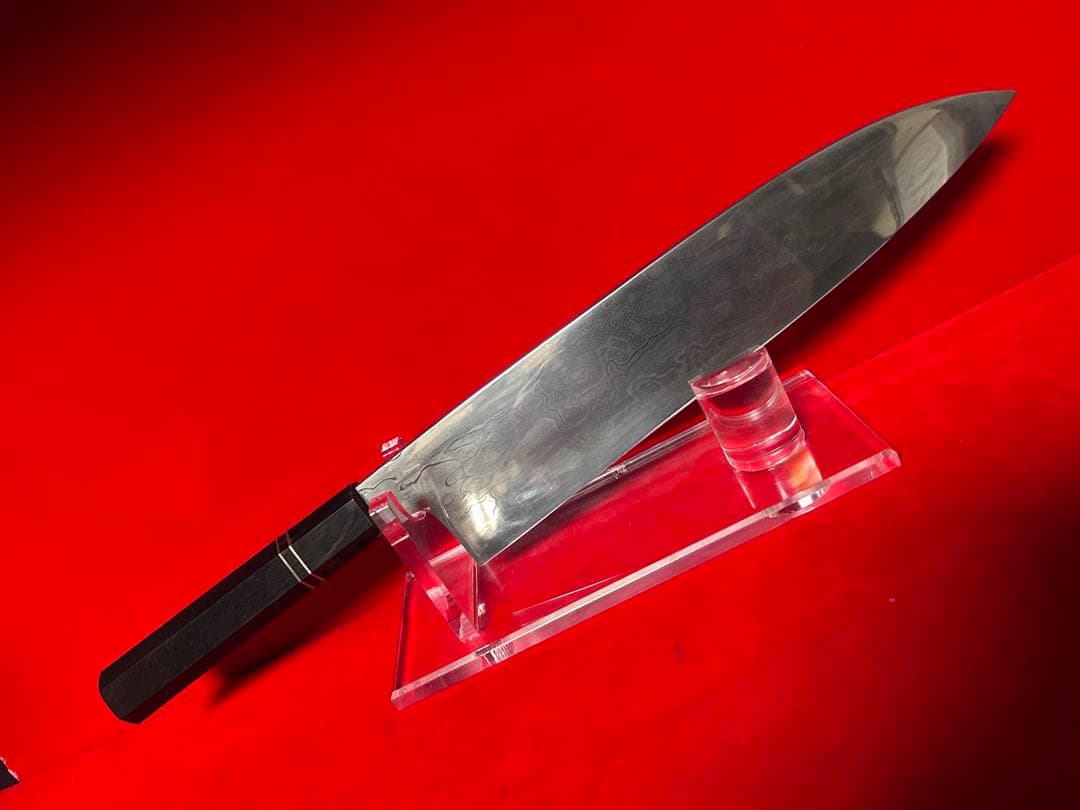 01555 包丁　和牛刀　折り返し鍛錬　六回鍛　墨流　雲流　箱付　未使用品