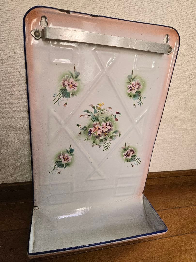 フランスアンティーク　ホーロー　レードルラック　japy ピンク　花柄