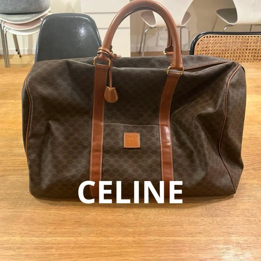 CELINE ブラウン マカダム柄 レザーボストンバッグ　南京錠あり