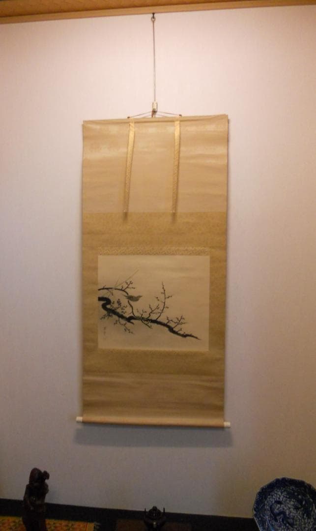 掛け軸 田村栄紀 梅 絹本 希少 軸装 茶道具 掛軸 美品 です。