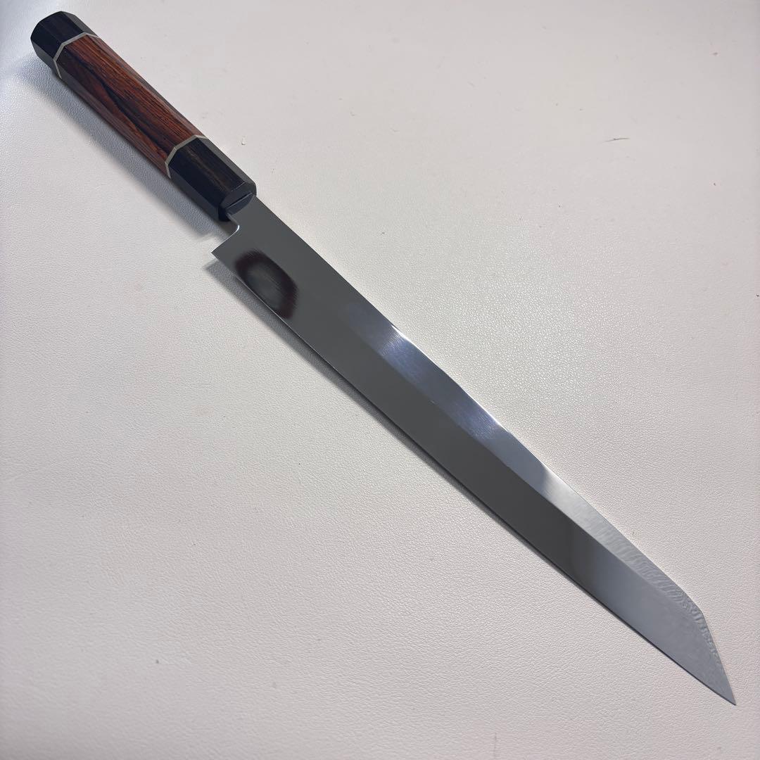 270mm 切付柳刃包丁 鏡面　天然木八角柄 刺身包丁 「全鋼」'+