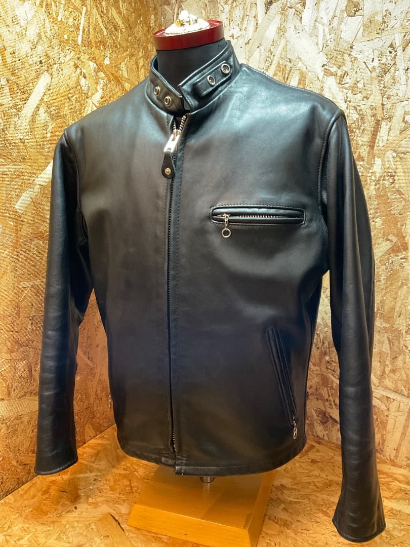 ショット USA製 641 レザー 立襟 シングルライダースジャケット 40