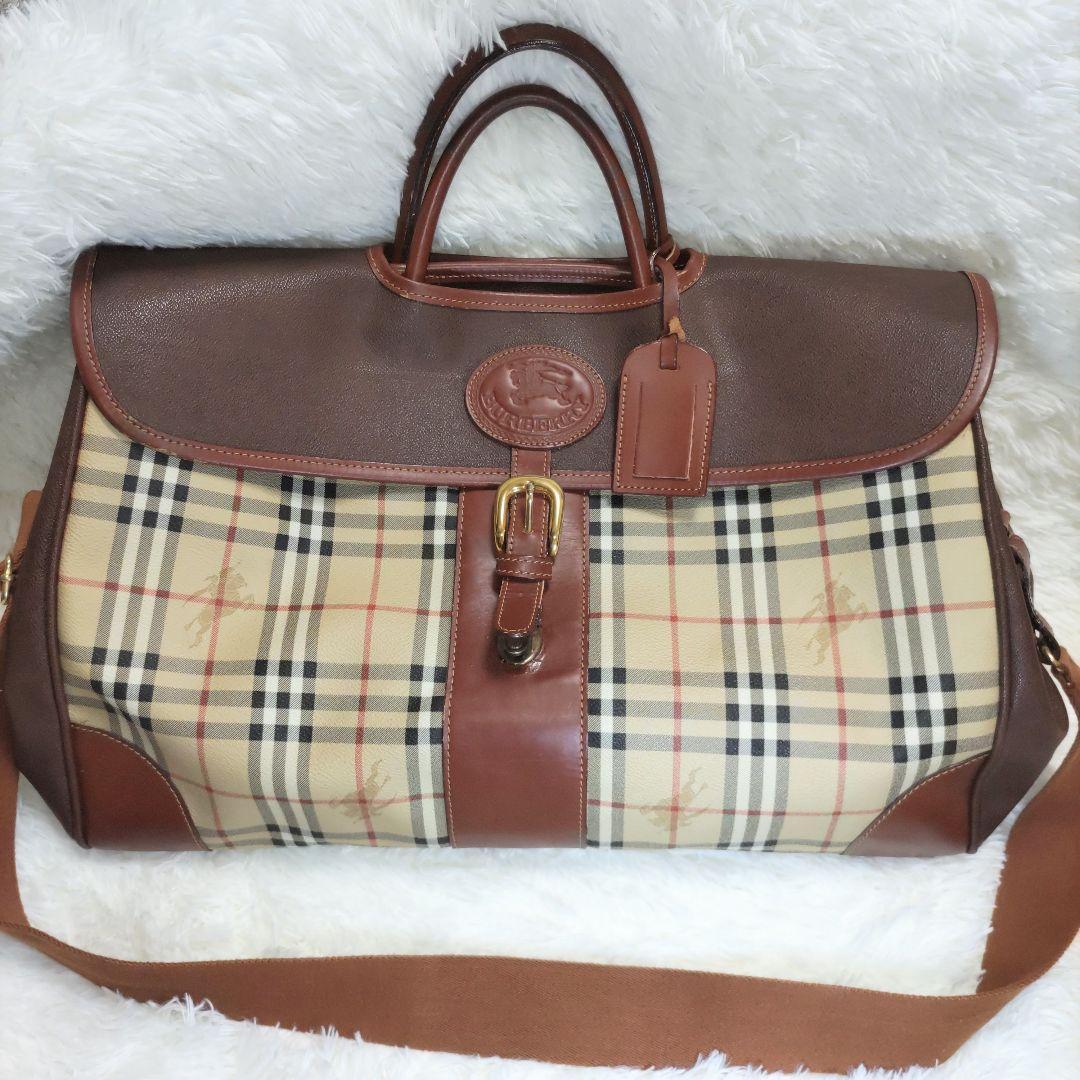 【人気のレザー＆ノバチェック】BURBERRY ボストンバッグ 肩かけ有