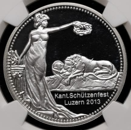 最高鑑定＆稀少『スイス現代射撃祭ルツェルン銀貨』2013年：PF70UC