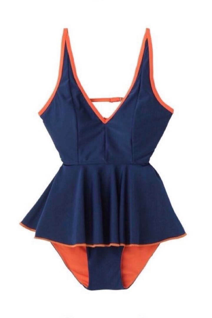 PAMEOPOSE パメオポーズ　ネイビーオレンジ ペプラム水着 2ピース