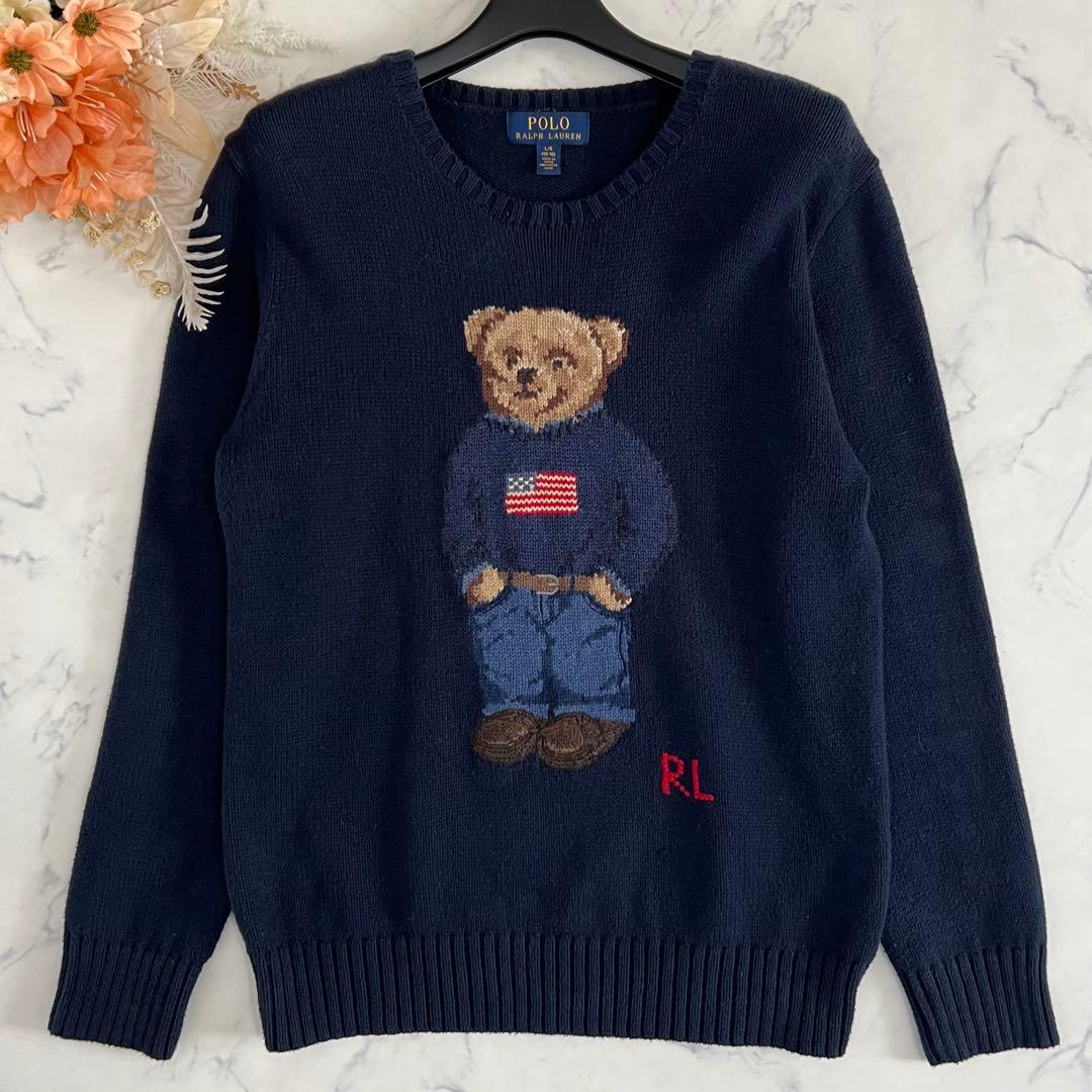 POLO RALPH LAUREN ポロベア 星条旗 コットン ニット セーター