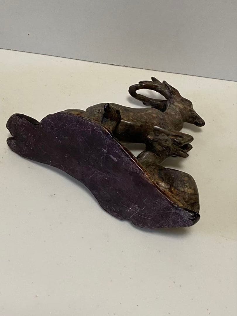 中国美術 希少黄斑石 親子鹿彫刻 置物 年代不明 - メルカリ