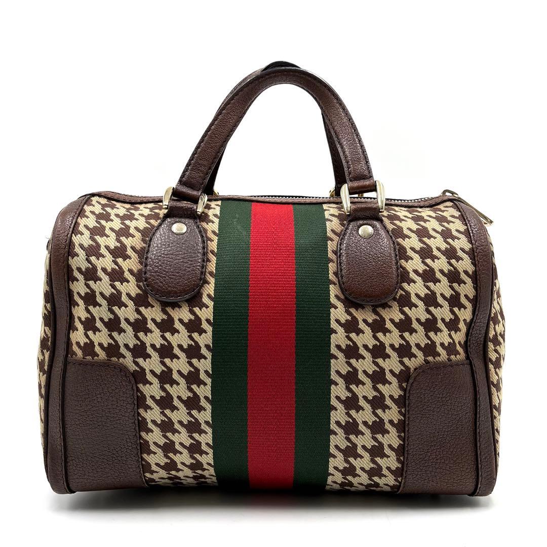 美品・激レア】グッチ 2way ハンド ボストンバッグ 千鳥柄 シェリー