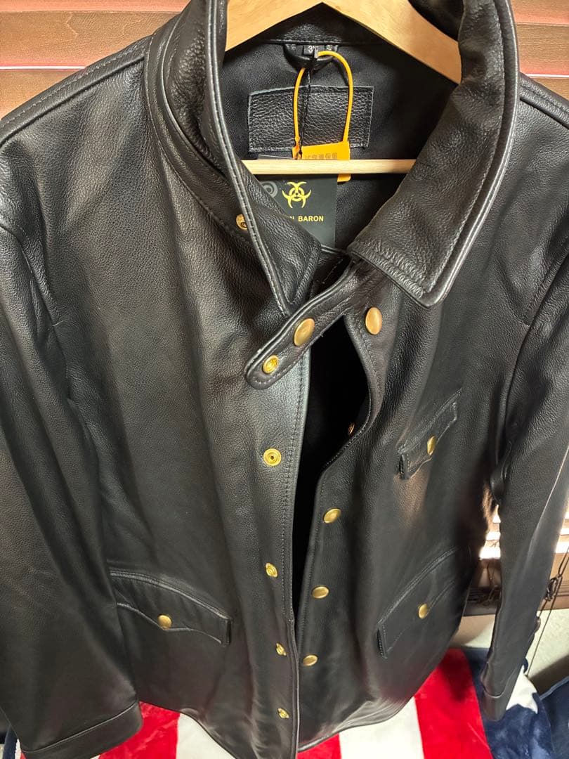 【ガス】　　レザーカーコート　ポリスマンジャケット　ブラック　新品　L
