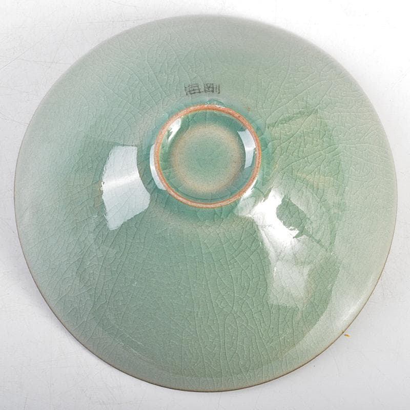 韓国人間文化財 柳海剛（柳根瀅）作 象嵌花文 茶碗 共箱 F R5974