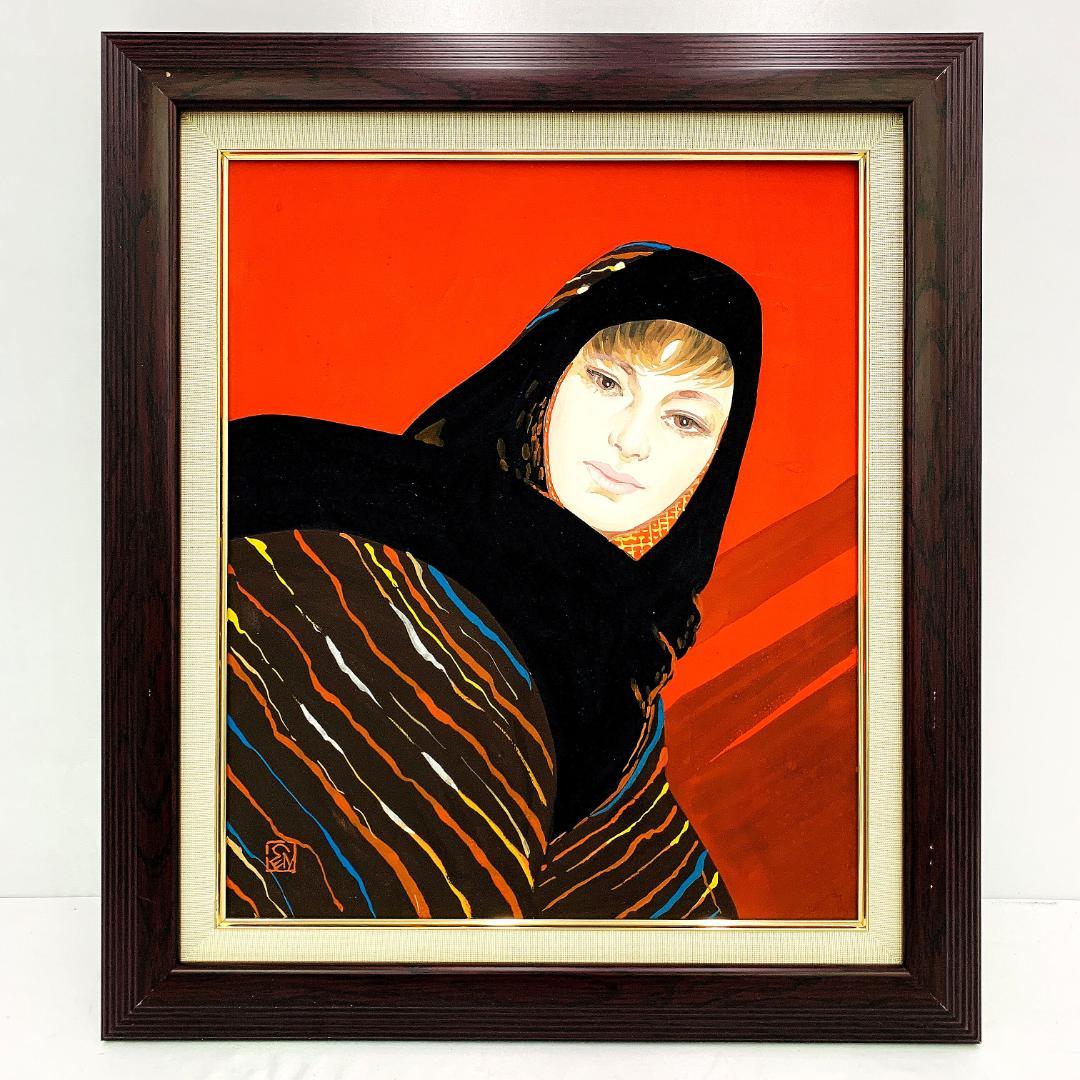 旧家蔵出 真作保証 岩田専太郎『赤と黒』画寸h44×w36.5cm R8SD23