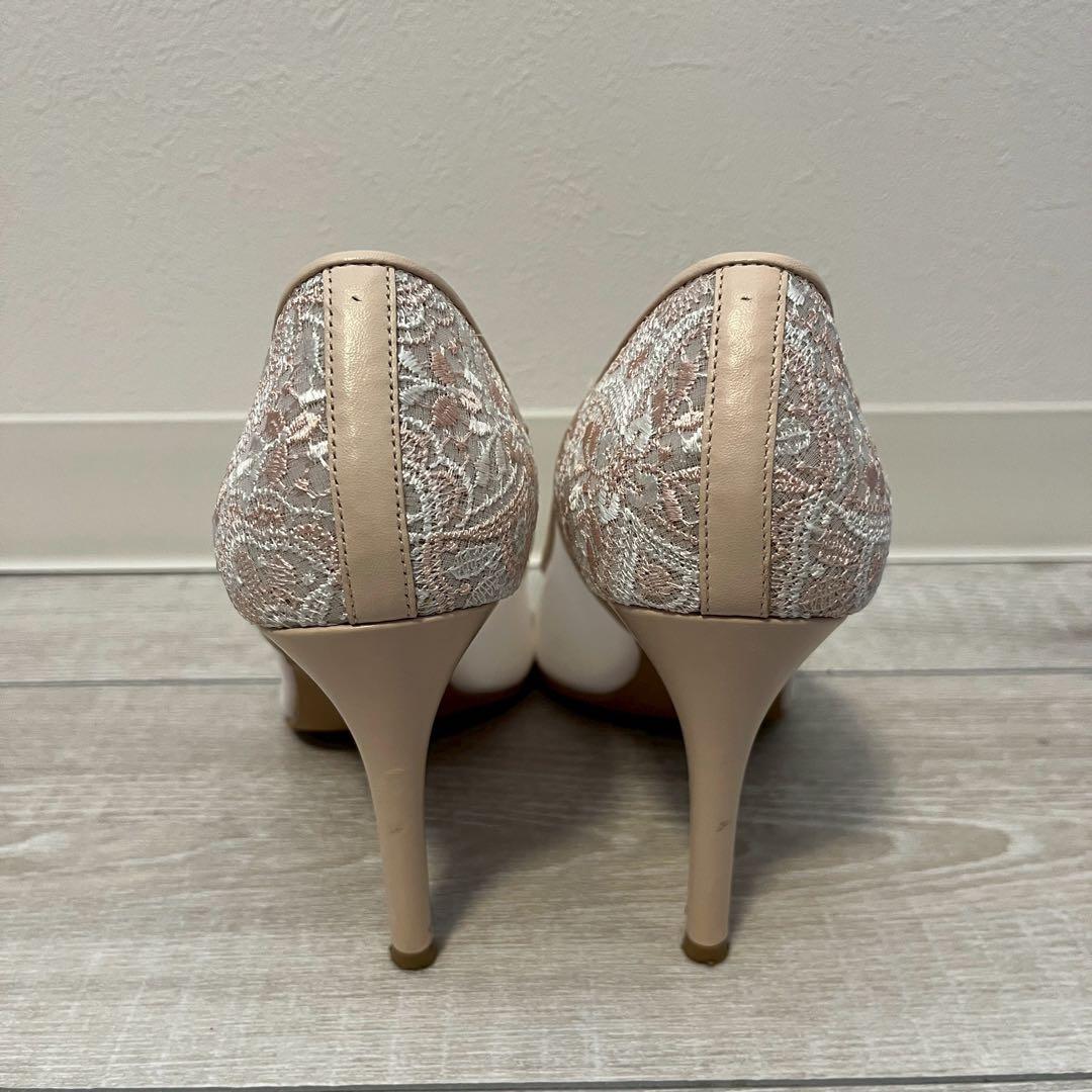 DIANA ポインテッドトゥハイヒール 花柄レース ピンクベージュ - メルカリ