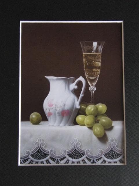 北浩二、【ミルクピッチャーと葡萄】、希少な額装用画集画