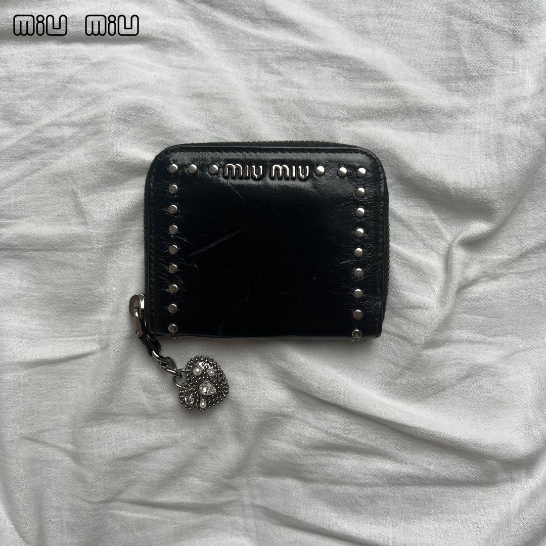小物 miu miu heart charm leather coin case