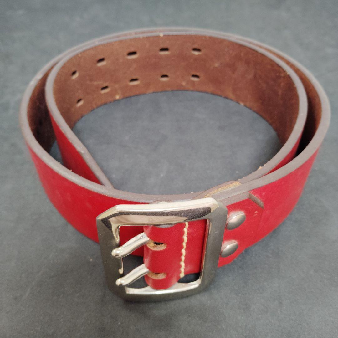 恵比寿屋 EVISE ど根性ベルト ダブルピン レザーベルト RED