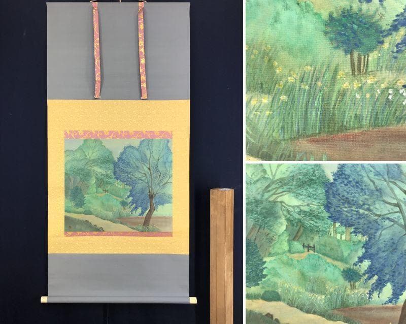 作者不詳/春風景図/山水図/横物/燕子花/アヤメ図/掛軸/名家伝来/AD-655