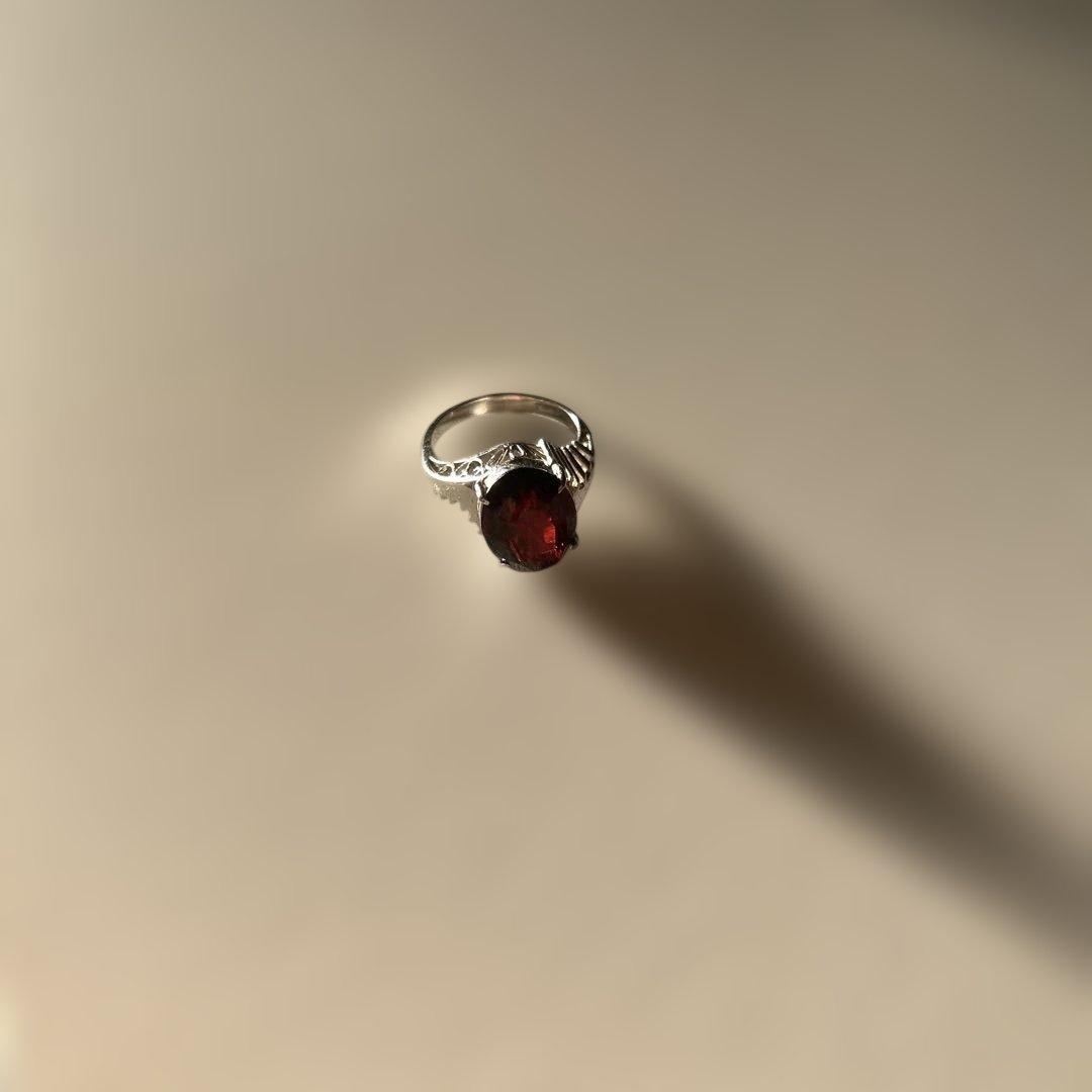 k14wgシルバーリング 赤色オーバル型宝石