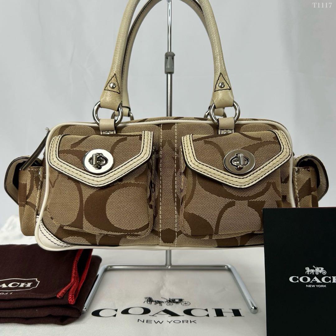 【美品/保存袋付】コーチ 6231 シグネチャー サッチェル ミニボストン 茶