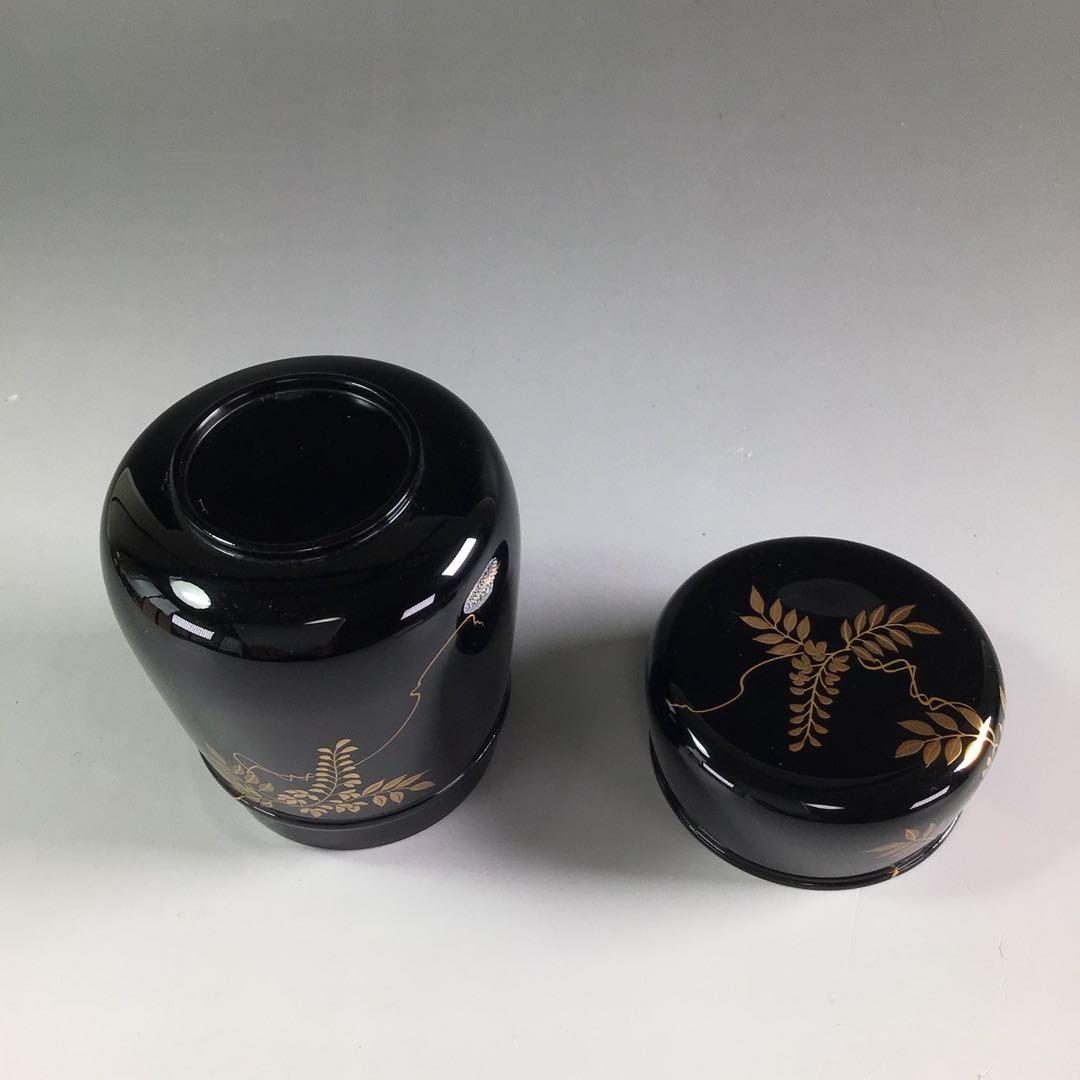 P834 棗 『祥雲作』『黒漆塗』『藤蒔絵』『胴締棗』 共箱 茶道具