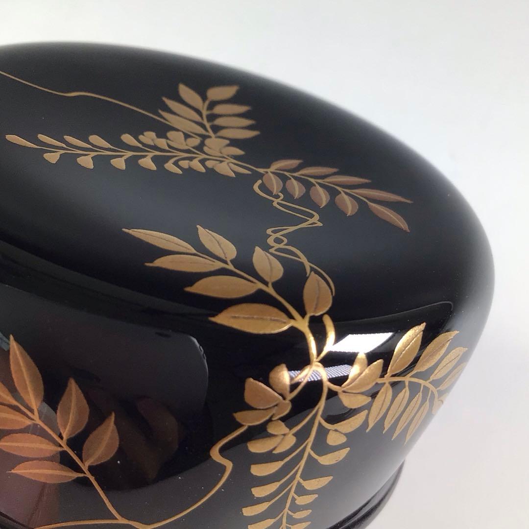 P834 棗 『祥雲作』『黒漆塗』『藤蒔絵』『胴締棗』 共箱 茶道具