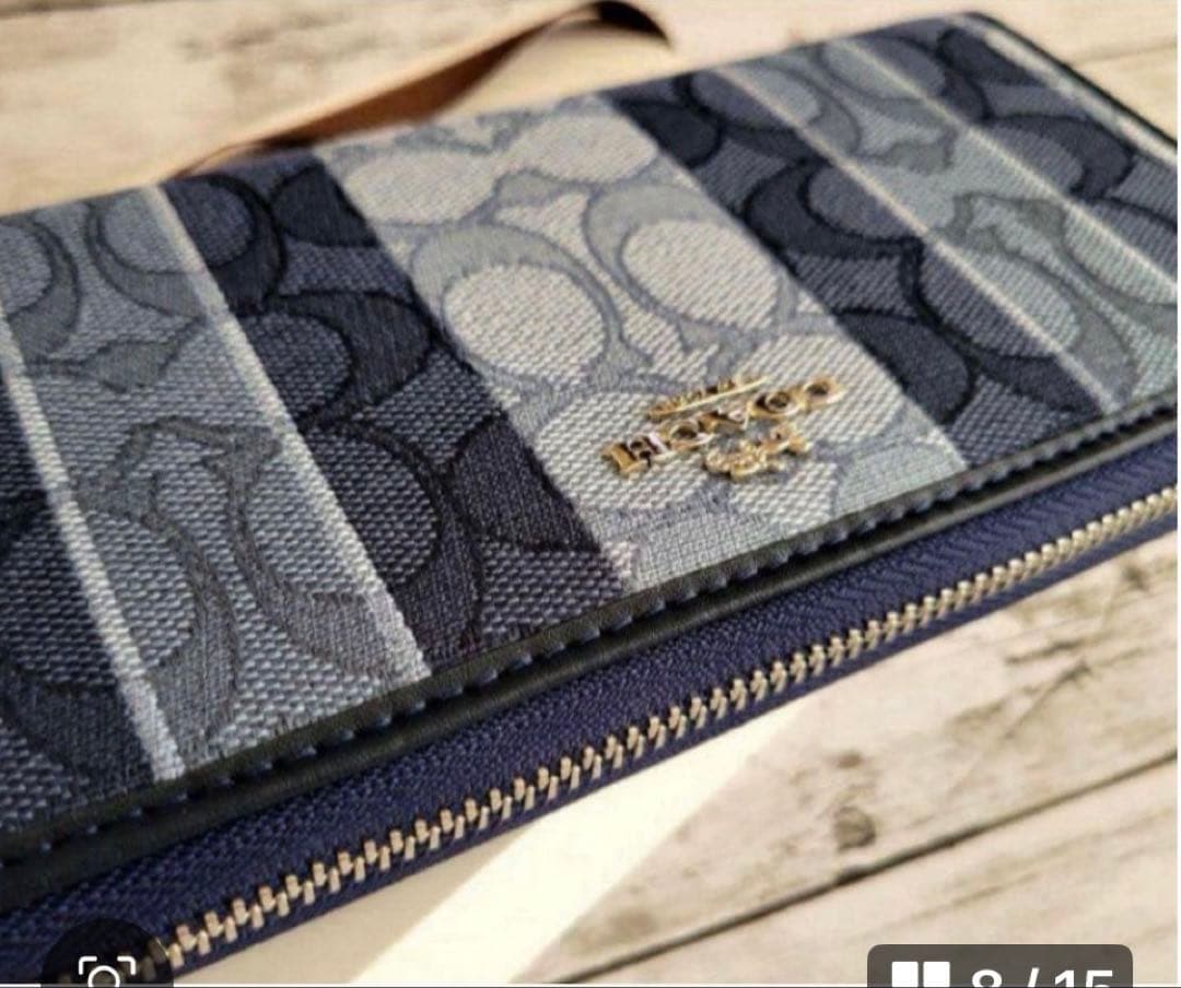 COACH長財布シグネチャーデニムジャガード.ストライブブルー男女兼用