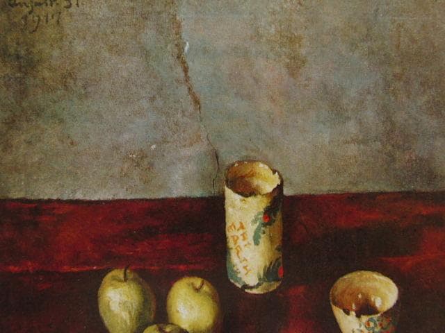 岸田劉生、【静物（湯呑と茶碗と林檎三つ）】、新品高級額 額装付