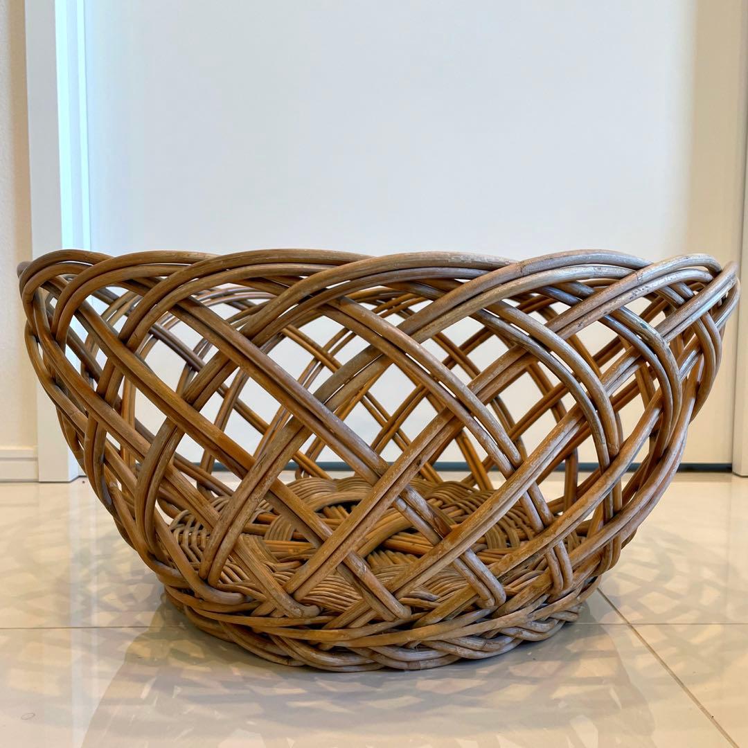 レトロ 脱衣かご ラタン バスケット 銭湯 ランドリーラック 古道具