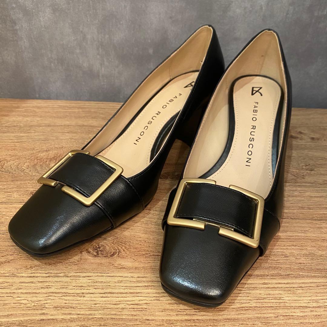 【極美品】 ファビオルスコーニ メタルバックル パンプス スクエアトゥ ブラック